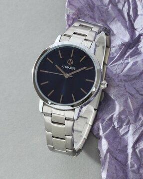 blue dial analogue fashion watch with steel strap for women