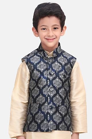 blue digital printed nehru jacket for boys