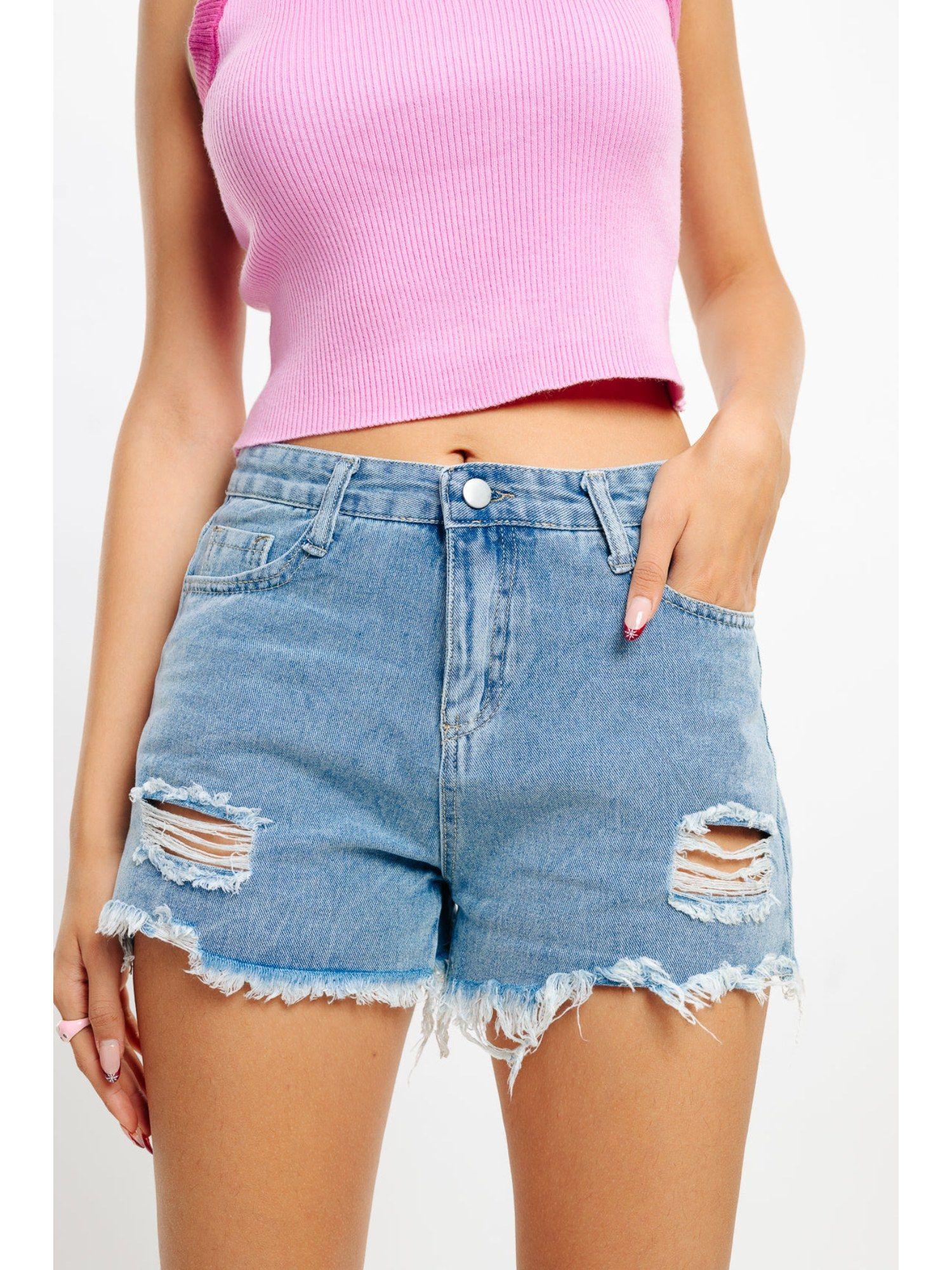 blue distressed denim shorts