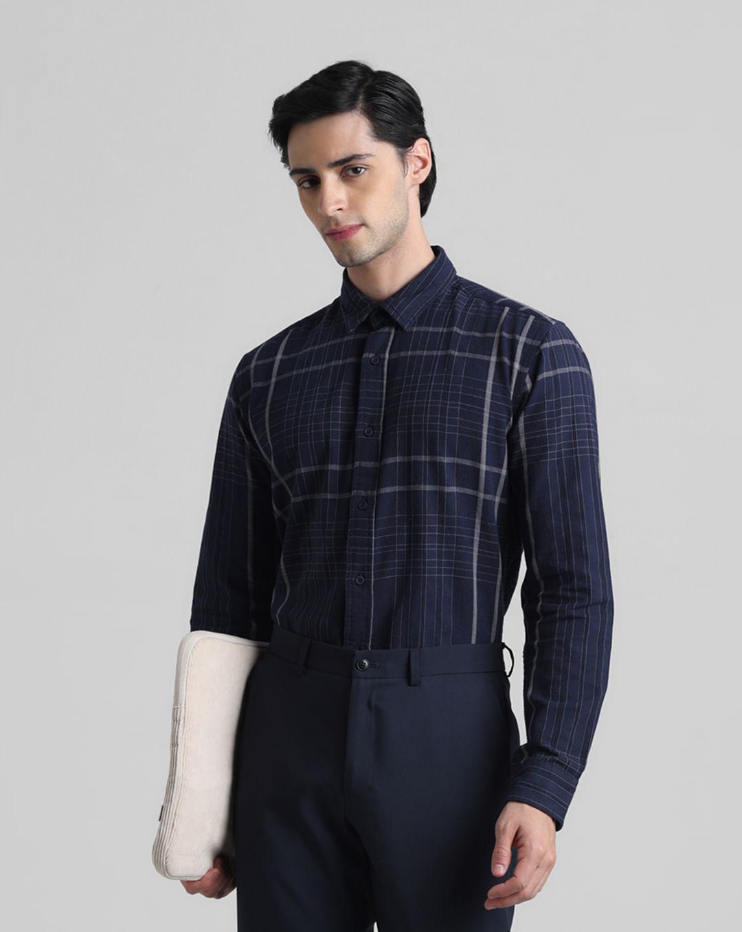 blue dobby check full sleeves shirt