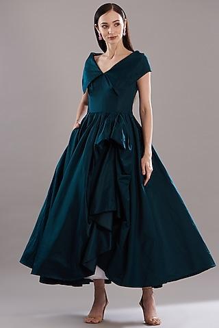 blue duchess satin midi dress