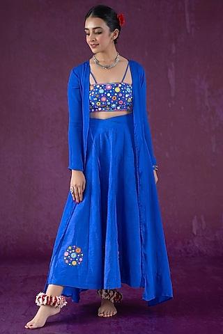 blue dupion silk cape set