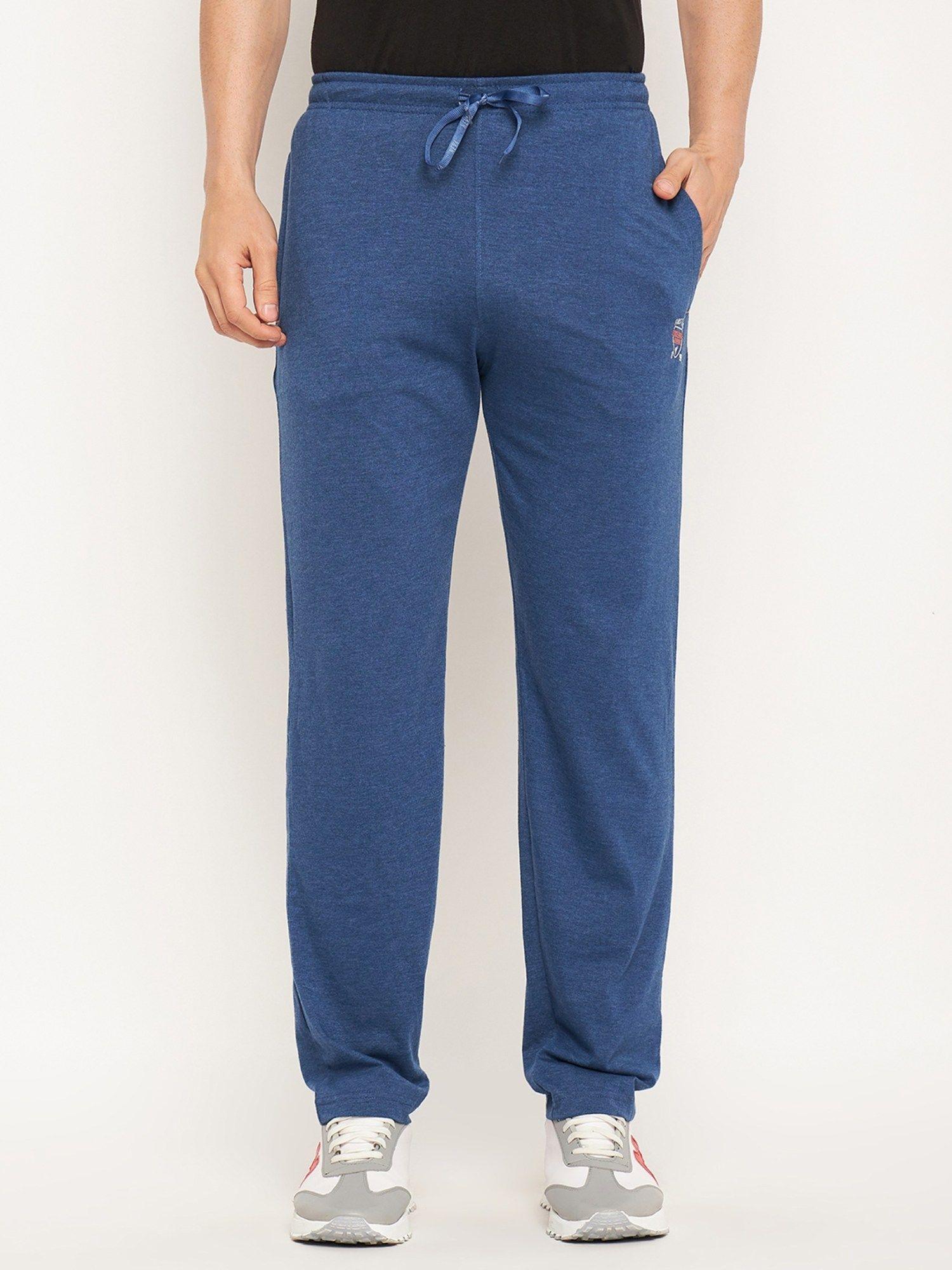 blue elasticated waistband with drawstring regular fit mens trackpant