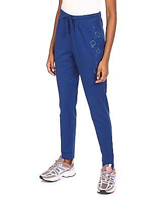 blue elasticized waist printed track pants