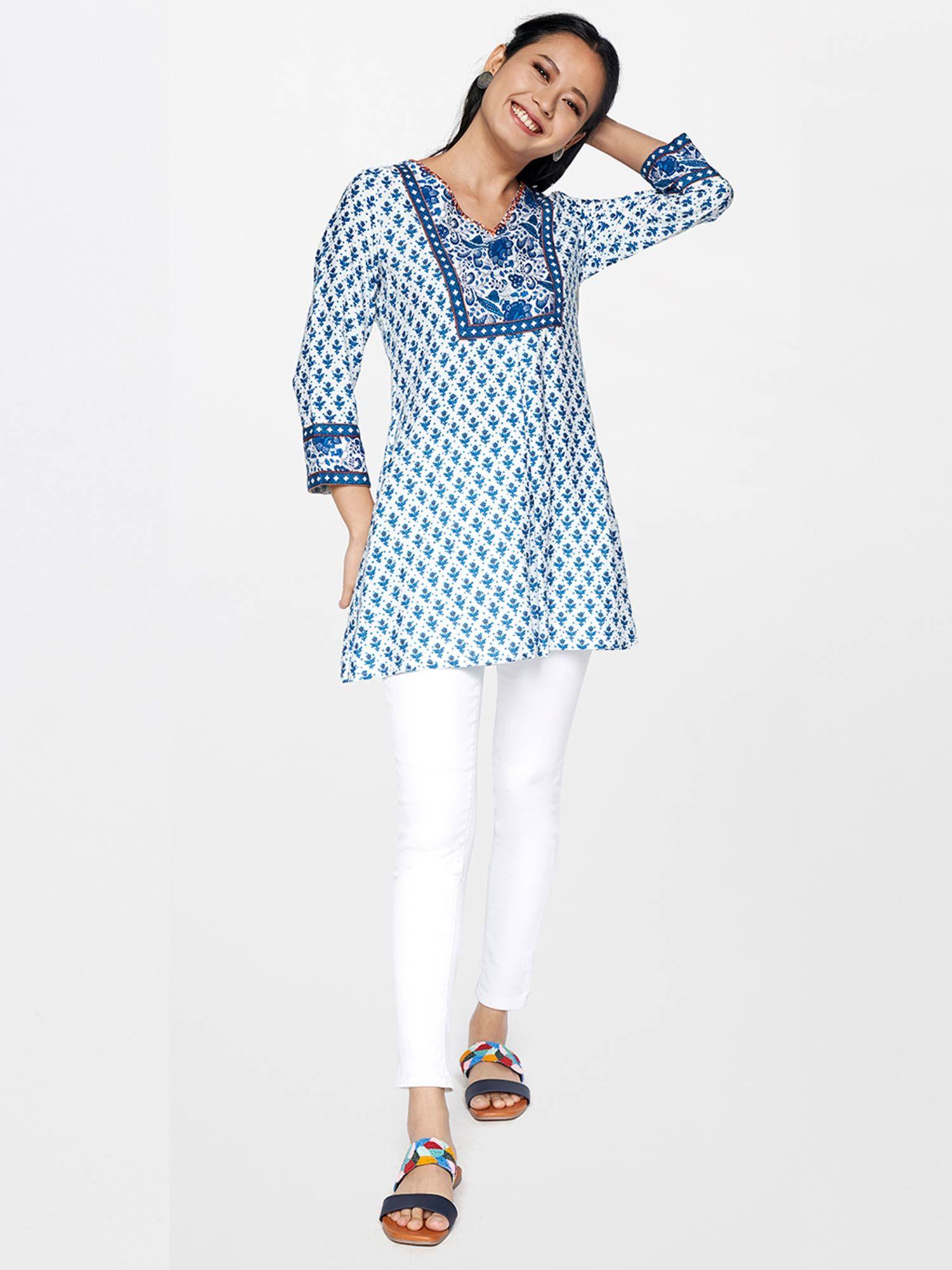 blue embellished a-line tunic