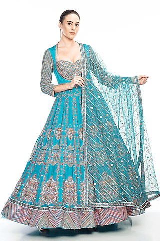 blue embellished anarkali set