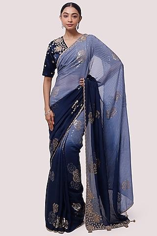 blue embellished saree set