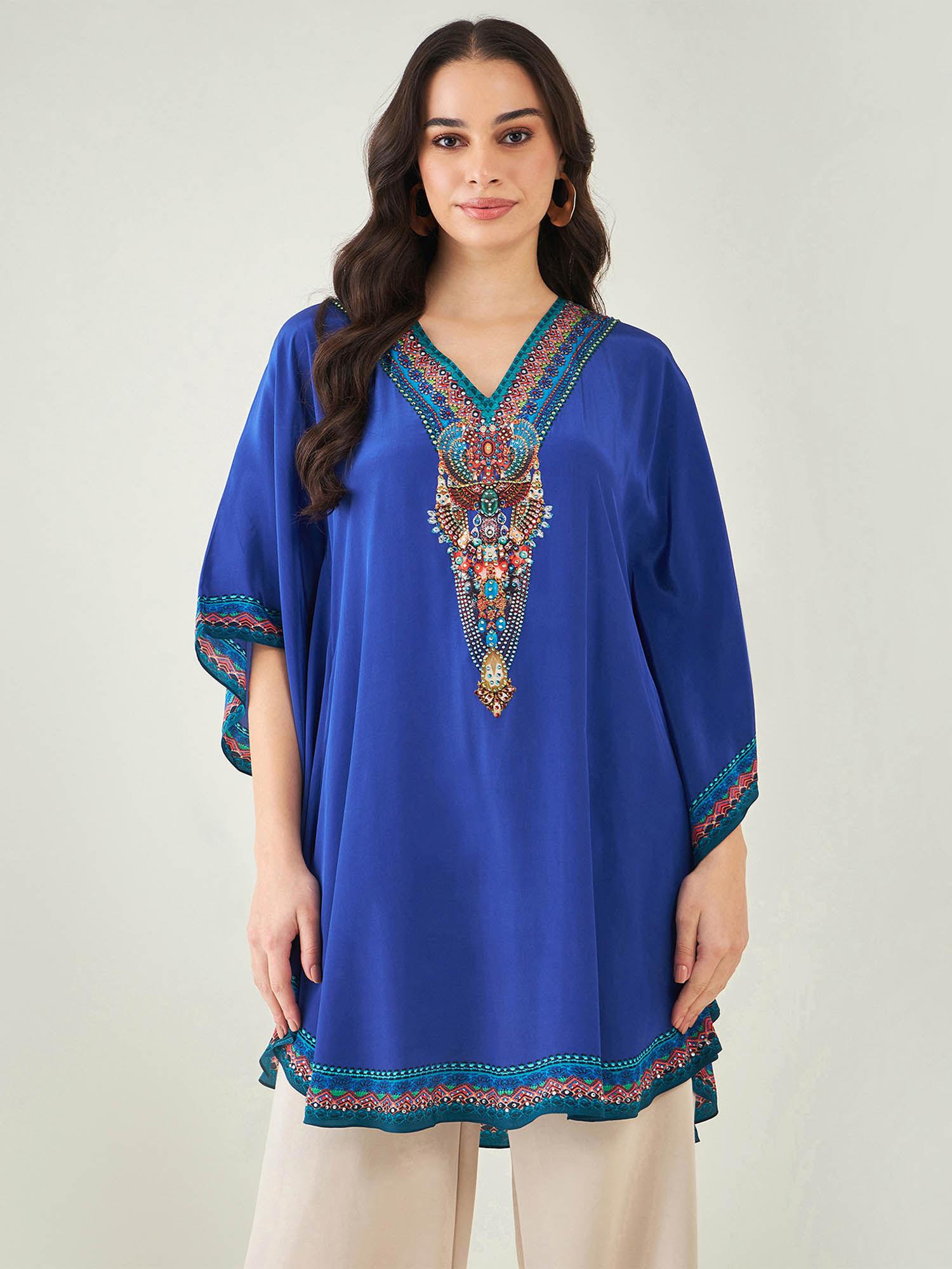 blue embellished tunic