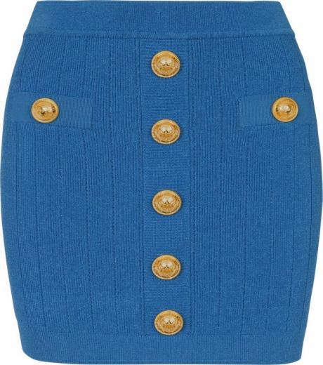 blue embossed-buttons mini skirt