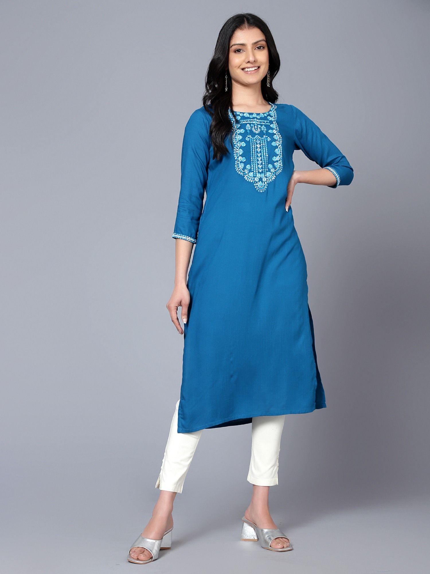 blue embroided kurta