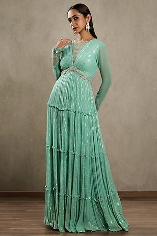 blue embroidered anarkali set