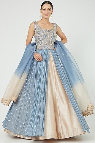 blue embroidered anarkali set