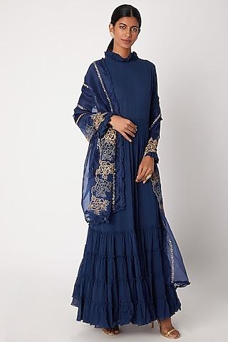 blue embroidered anarkali with dupatta