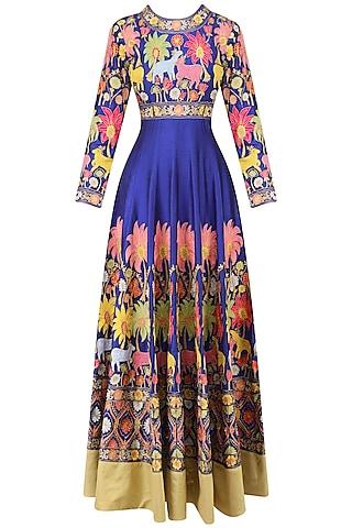 blue embroidered anarkali with dupatta