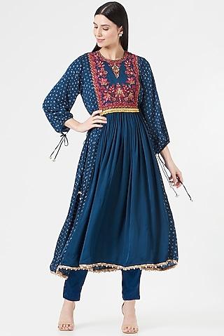 blue embroidered anarkali