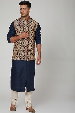 blue embroidered bundi jacket