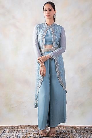 blue embroidered cape set