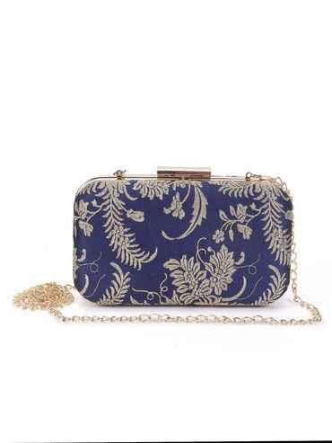 blue embroidered clutch