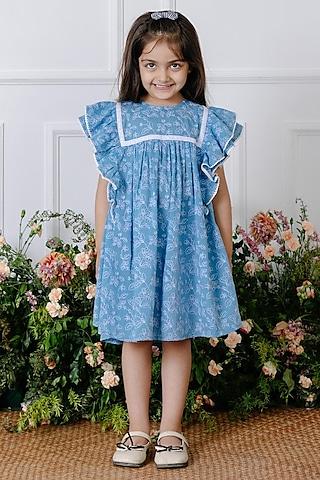 blue embroidered dress for girls