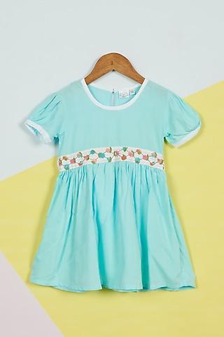 blue embroidered flared dress for girls
