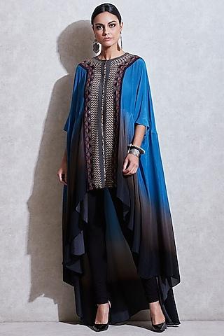 blue embroidered gradient cape