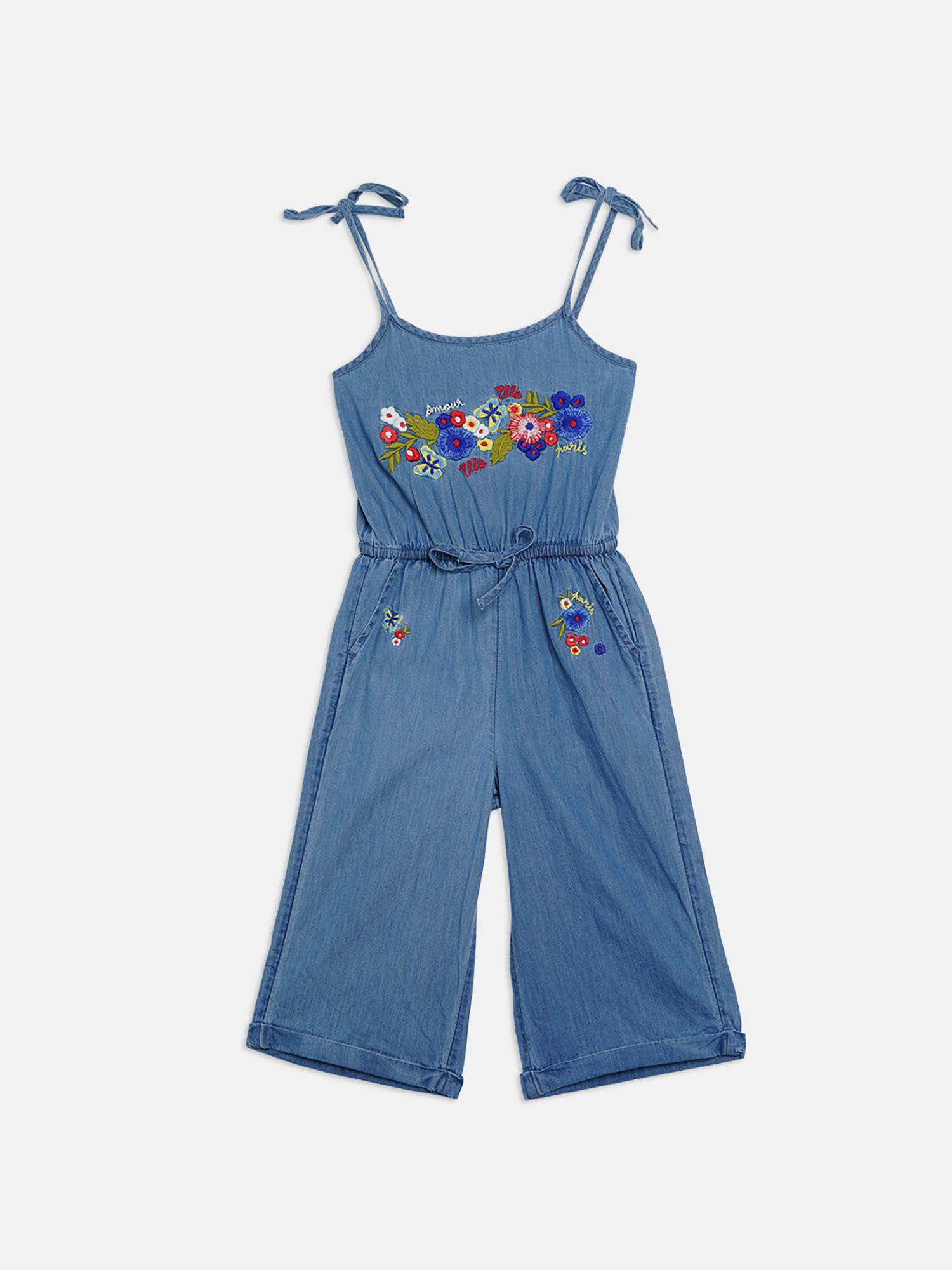 blue embroidered jumpsuits