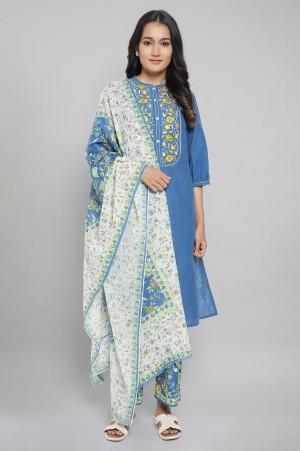 blue embroidered kurta set