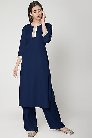 blue embroidered kurta set