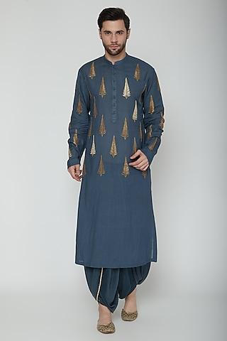 blue embroidered kurta set