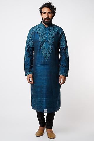 blue embroidered kurta set