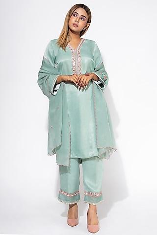 blue embroidered kurta set