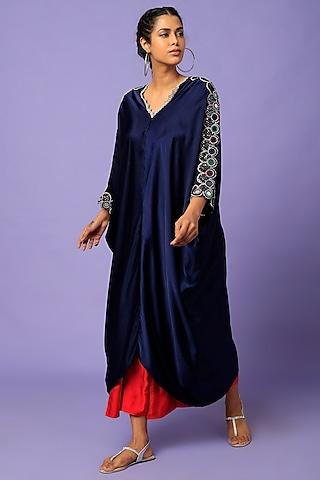 blue embroidered kurta set