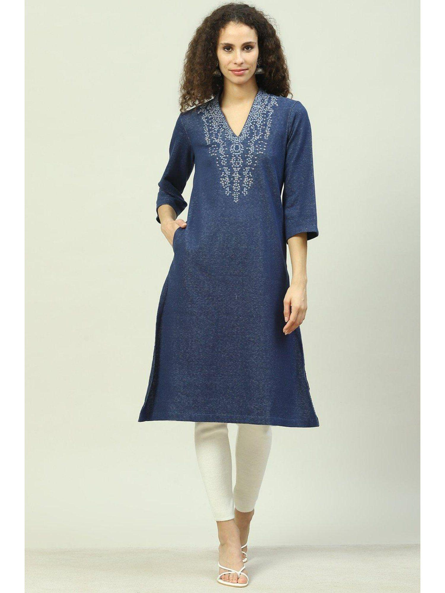 blue embroidered kurta