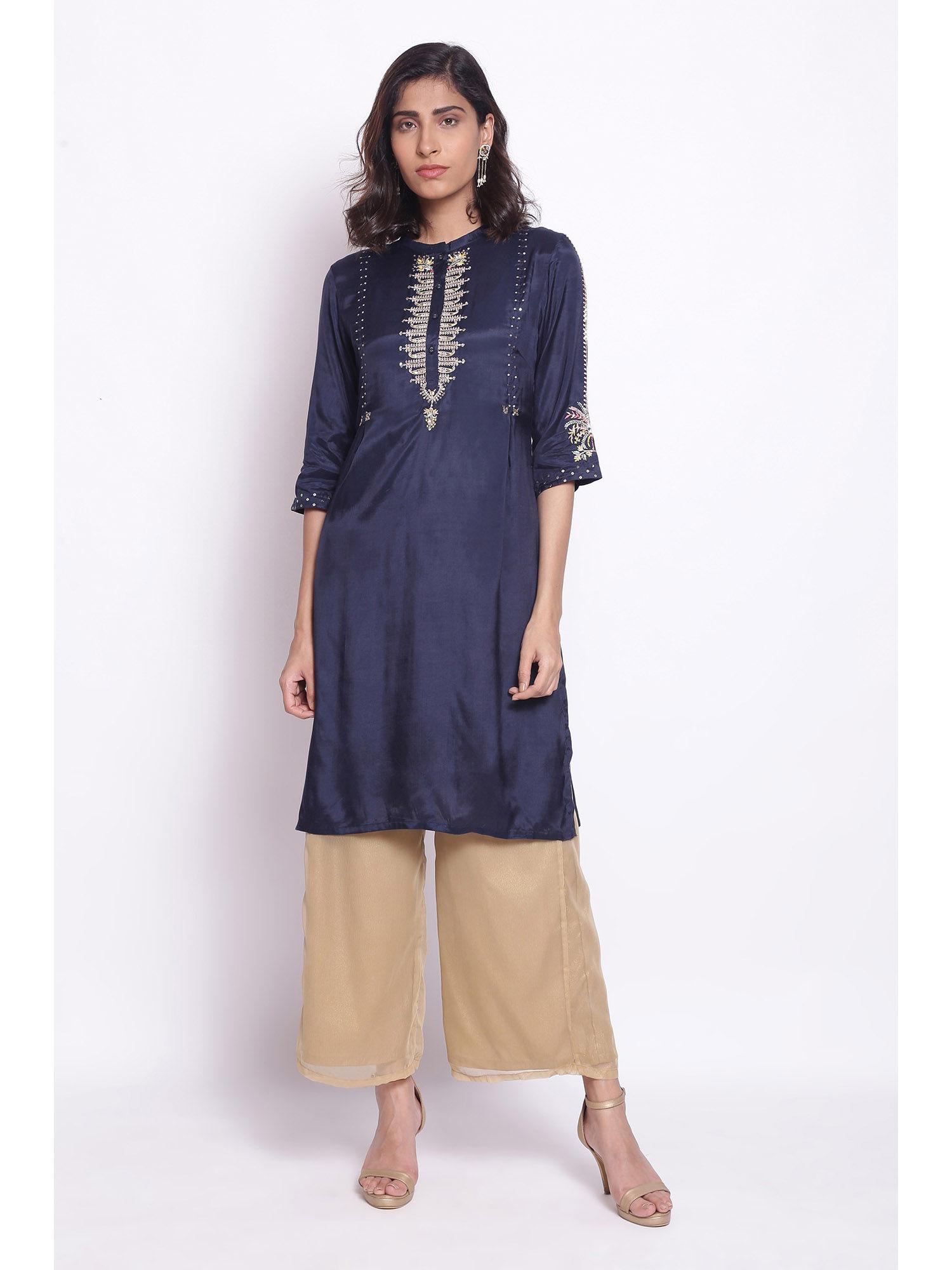 blue embroidered kurta