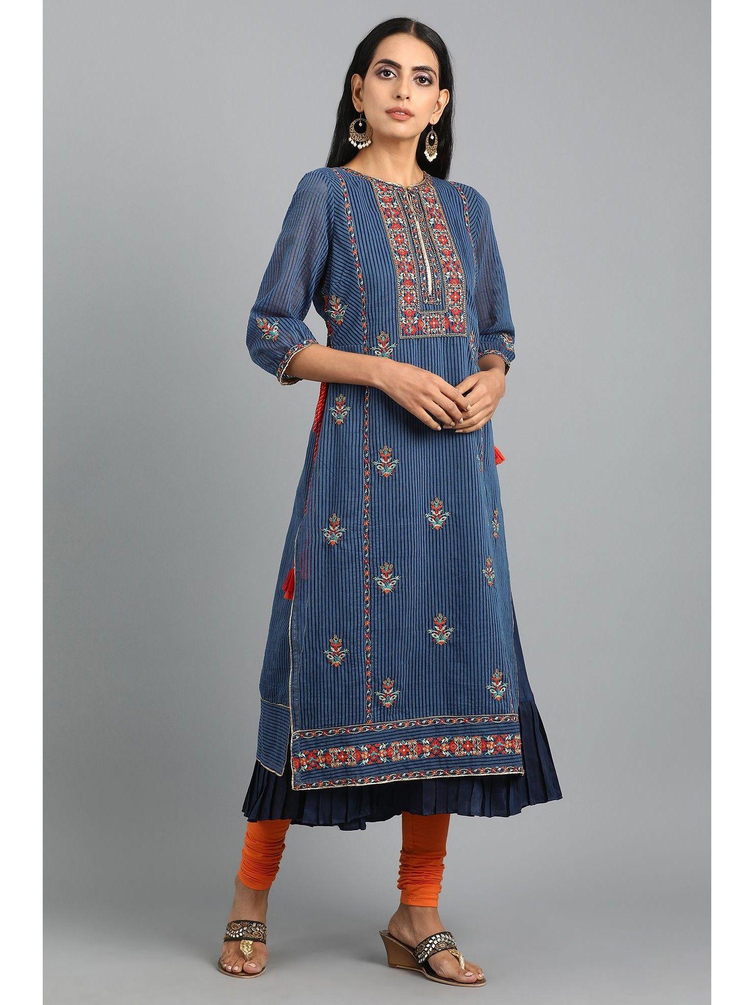 blue embroidered kurta