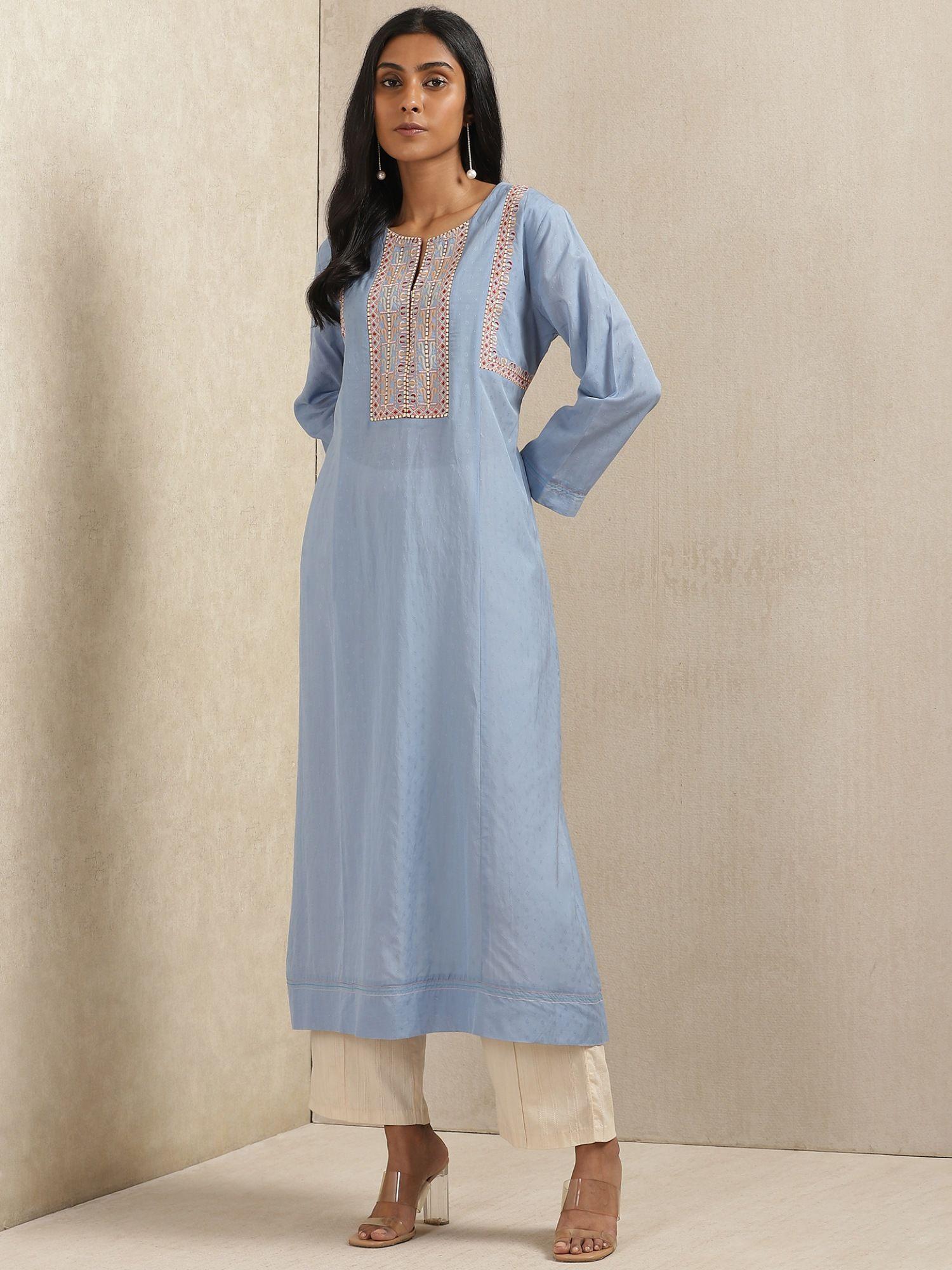 blue embroidered kurta