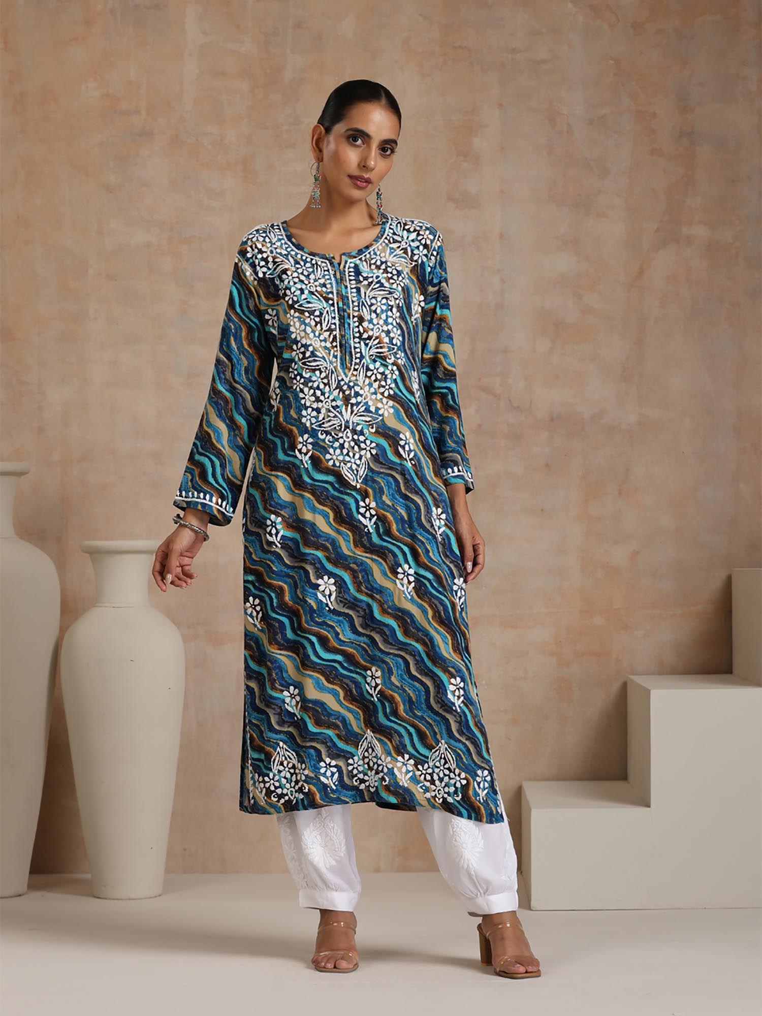 blue embroidered kurta