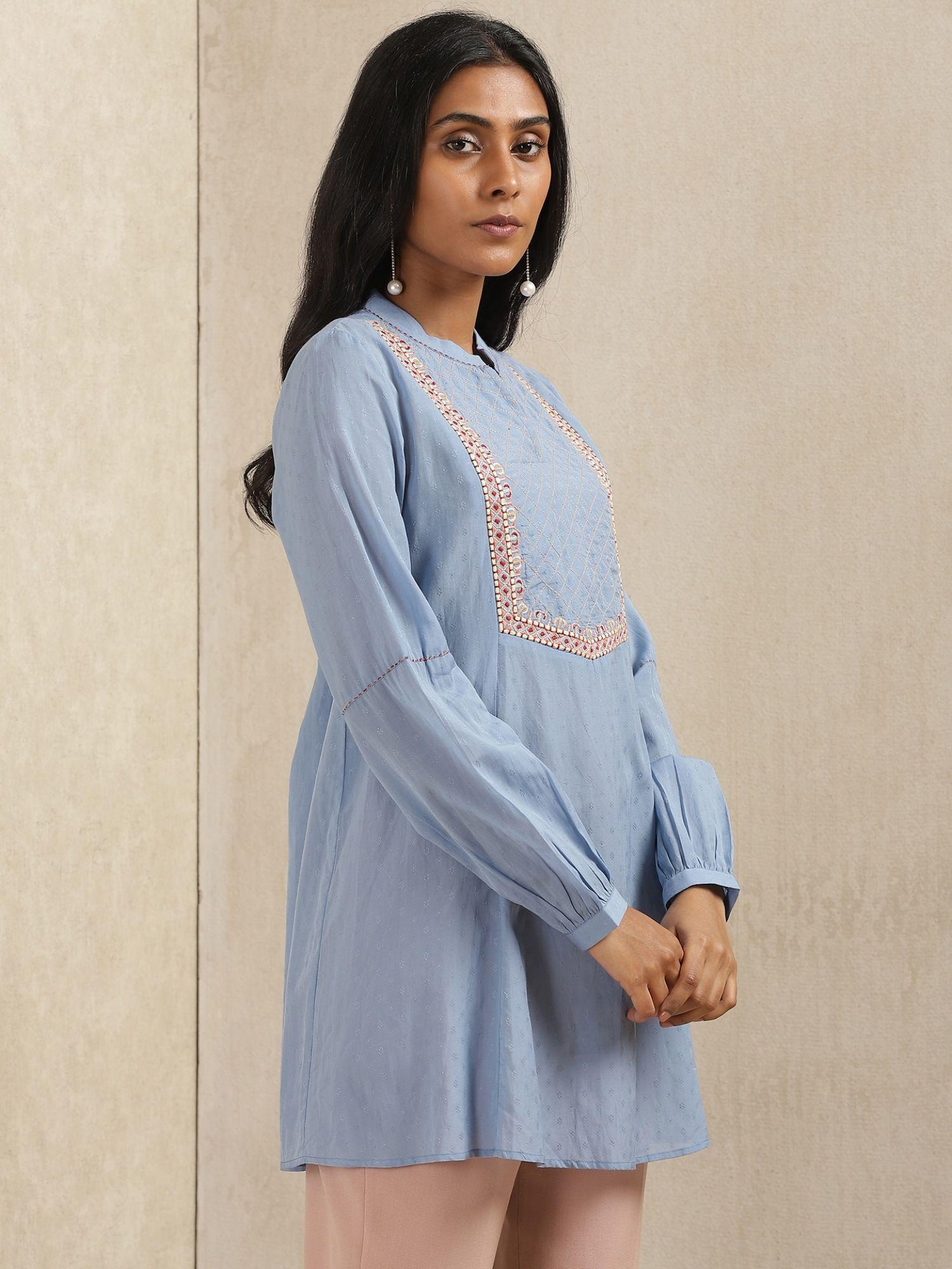 blue embroidered kurti