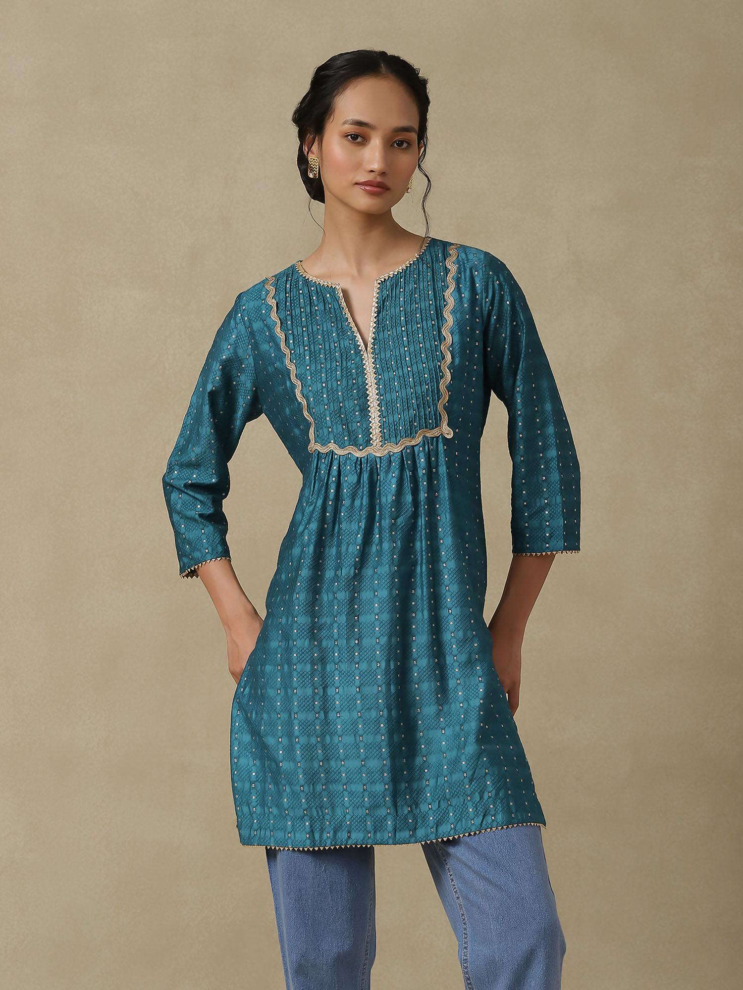blue embroidered kurti