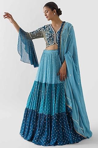 blue embroidered layered lehenga