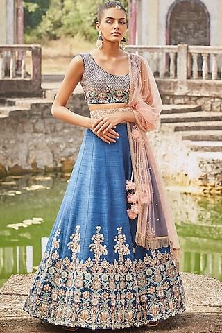 blue embroidered lehenga set