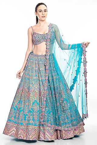 blue embroidered lehenga set