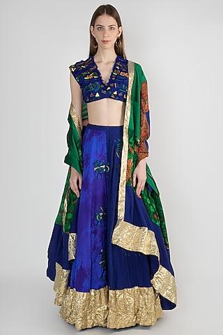 blue embroidered lehenga set