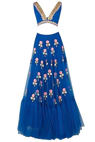 blue embroidered lehenga set