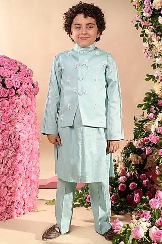 blue embroidered nehru jacket for boys