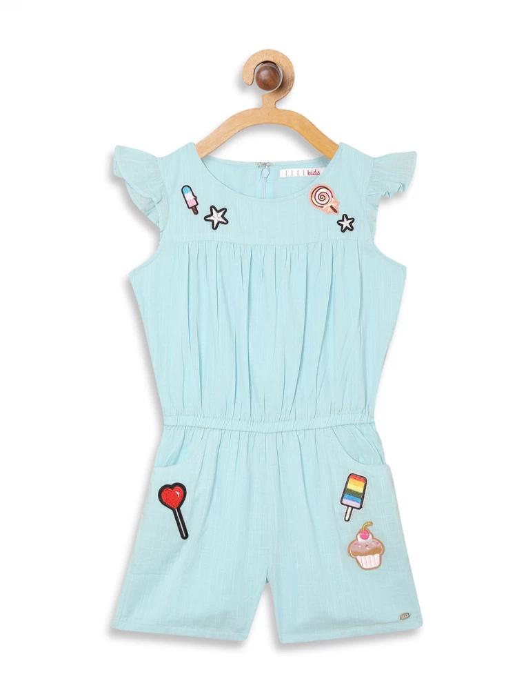 blue embroidered regular fit jumpsuit