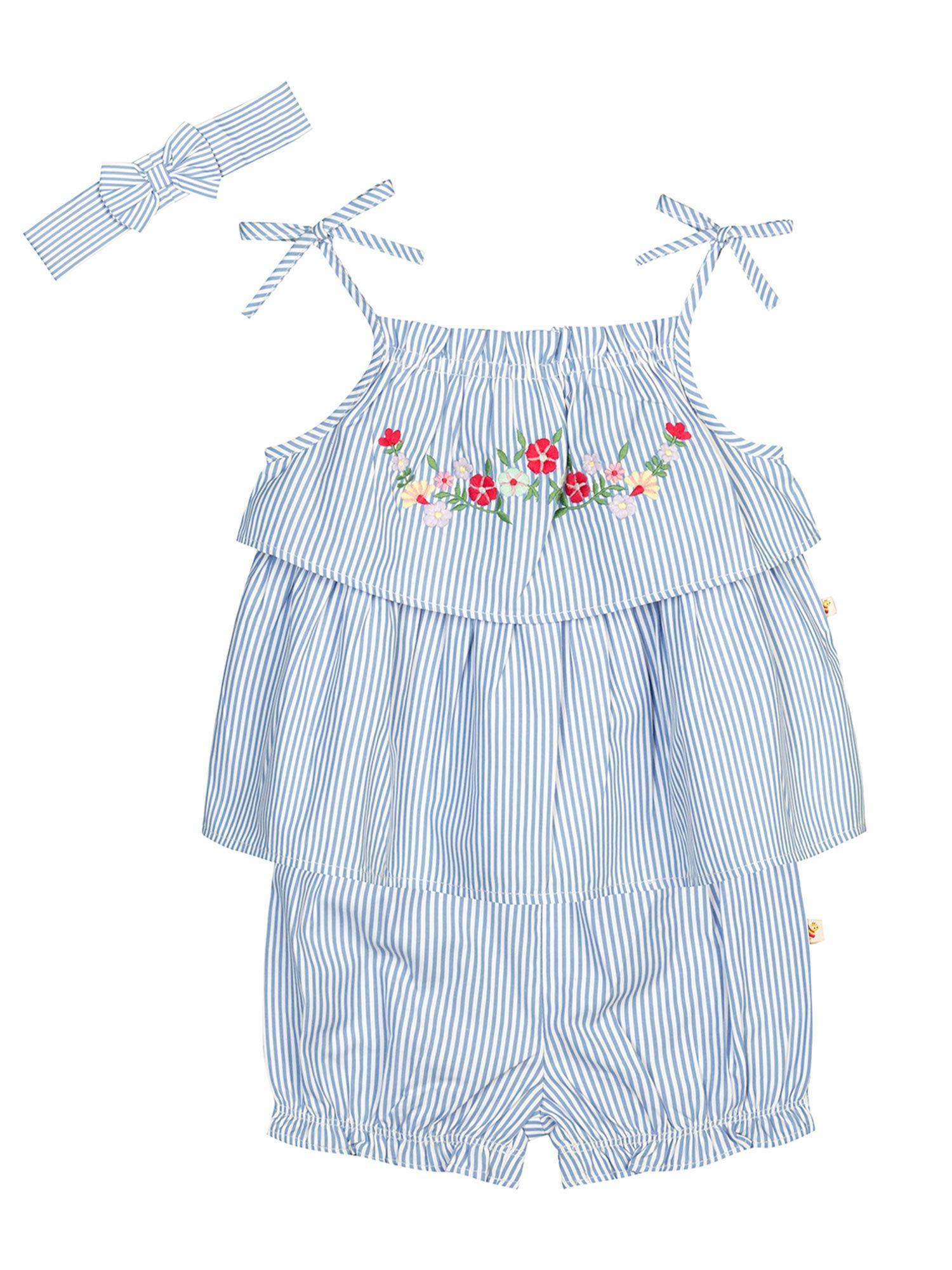blue embroidered top-bloomer (set of 3)