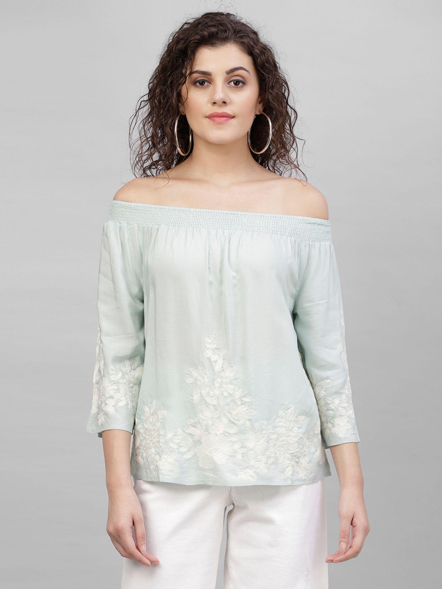 blue embroidered top