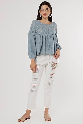 blue embroidered top