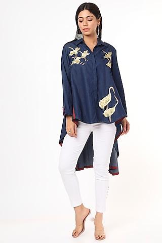 blue embroidered tunic